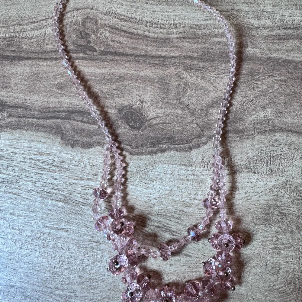 Pink Glass Crystal Chunky Cluster Necklace Baby Pink Soft Pink Coquette Girl